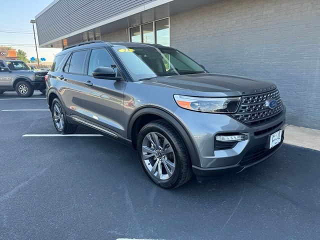 2023 Ford Explorer XLT in Gray Metallic — front three-quarter view