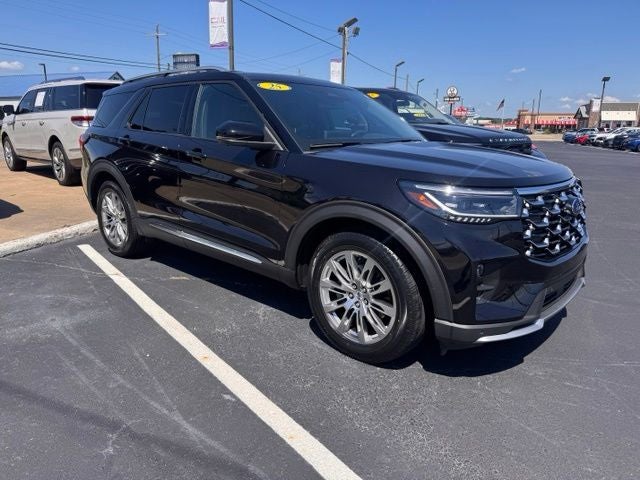 2025 Ford Explorer Platinum in Black Metallic — front three-quarter view