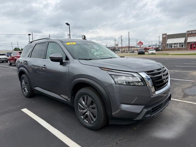 2025 Nissan Pathfinder SV in Gun Metallic — front three-quarter view