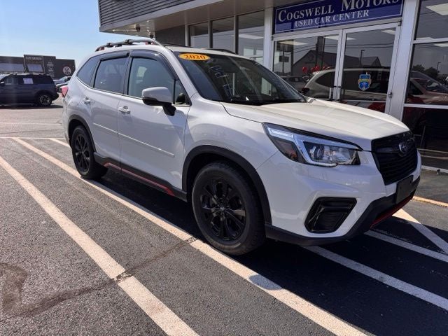 2020 Subaru Forester Sport in Crystal White Pearl — front three-quarter view